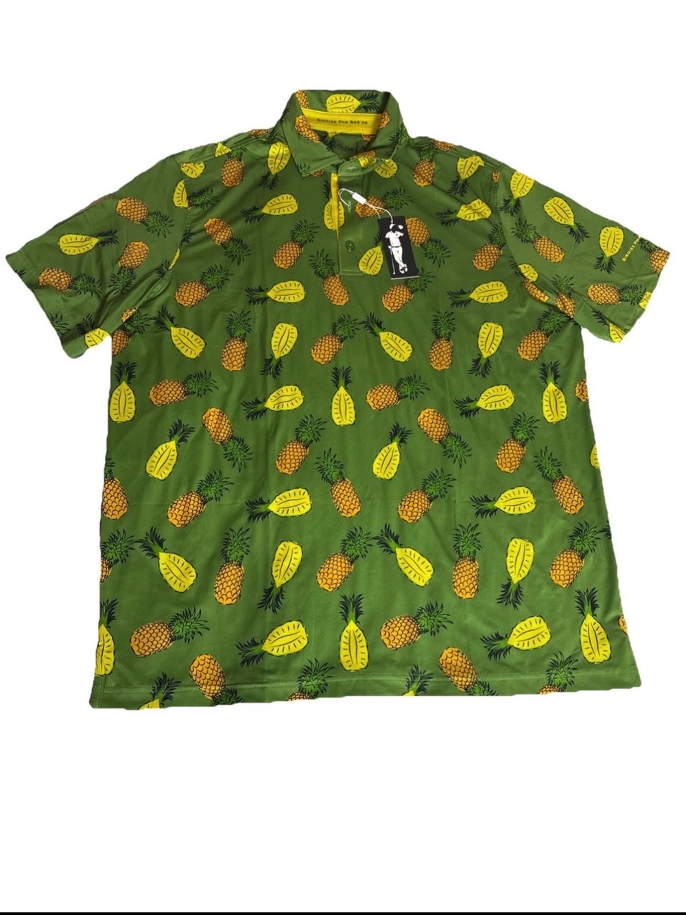 Grunk Dolfer Polo Shirt Mens Large Green Golf Pineapple AOP Birdies For Babies
